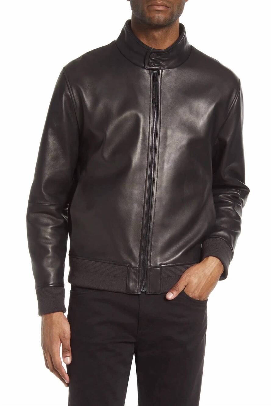NEW VINCE harrington leather bomber jacket in black
